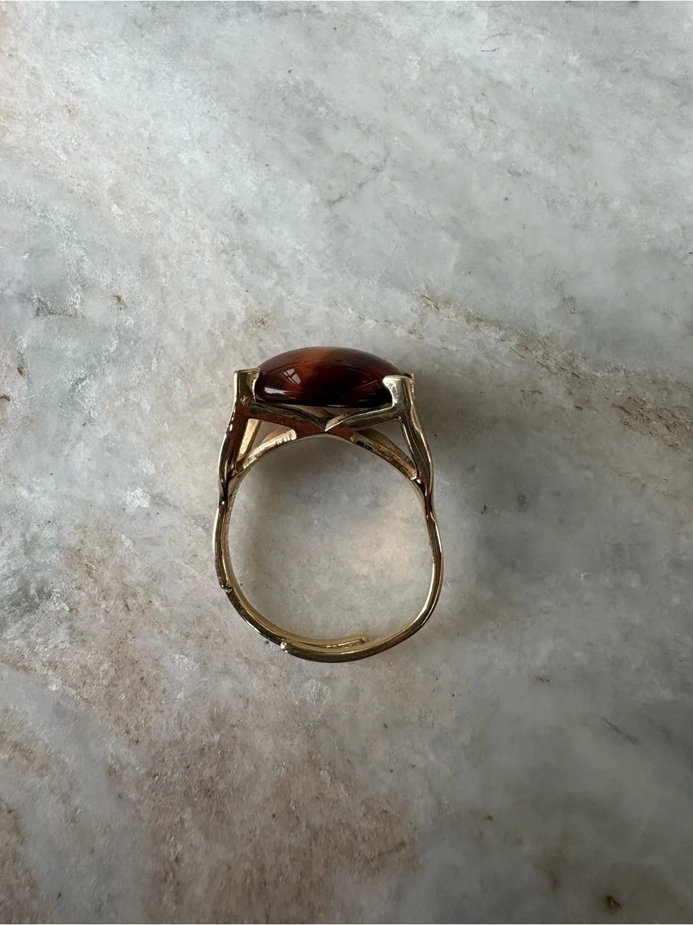 Vintage Sarah Coventry Gold-Tone Ring with Brown Cat's Eye Oval - Size 6.5